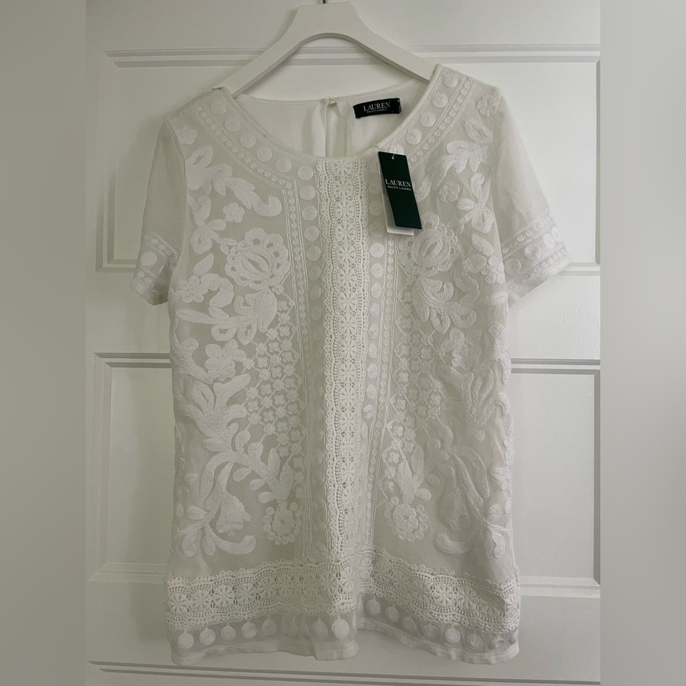 White Lace Embroidered Women's Top
